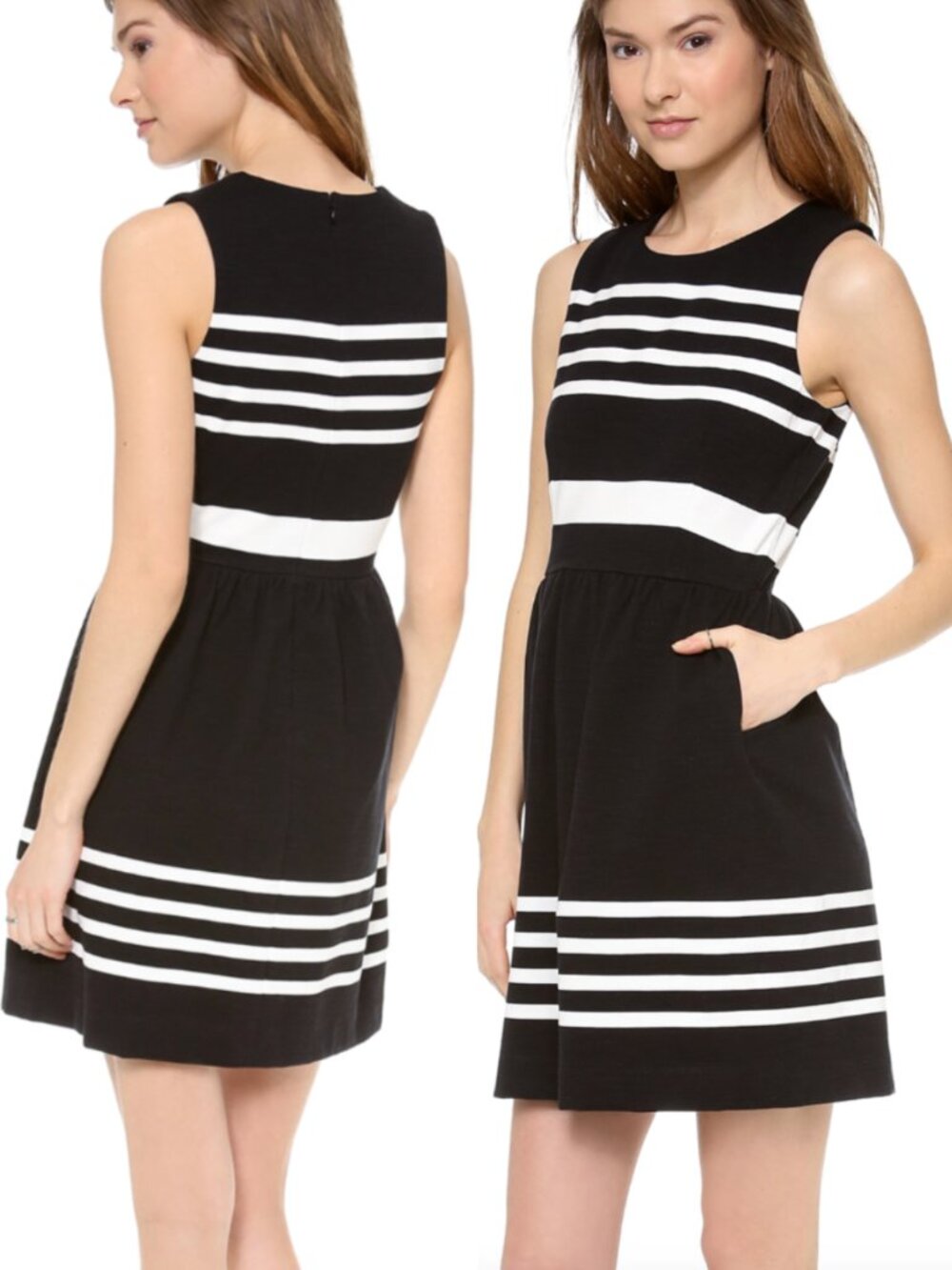 J. CREW Factory Striped Daybreak Dress Black White Sleeveless Mini Fit & Flare